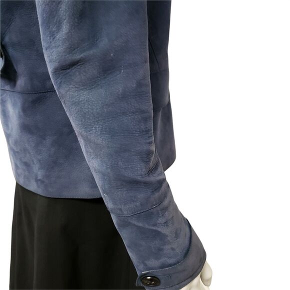 BURBERRY BRIT Womens Blue Denim 100% Calf Leather Suede Jacket Blazer 2 Small - Picture 3 of 10